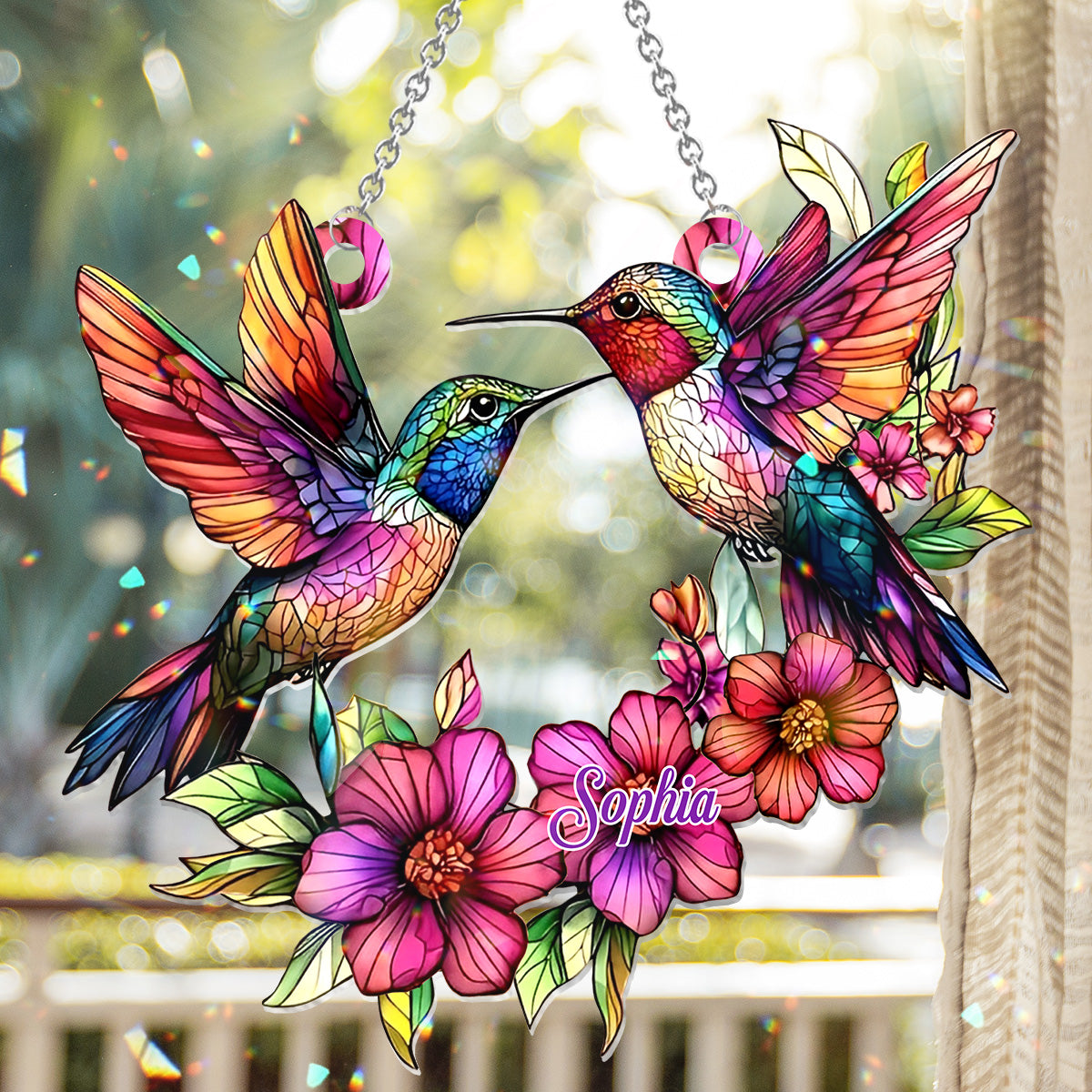 Bunter Kolibri – Personalisierter Kolibri-Fensterhänger als Sonnenfänger