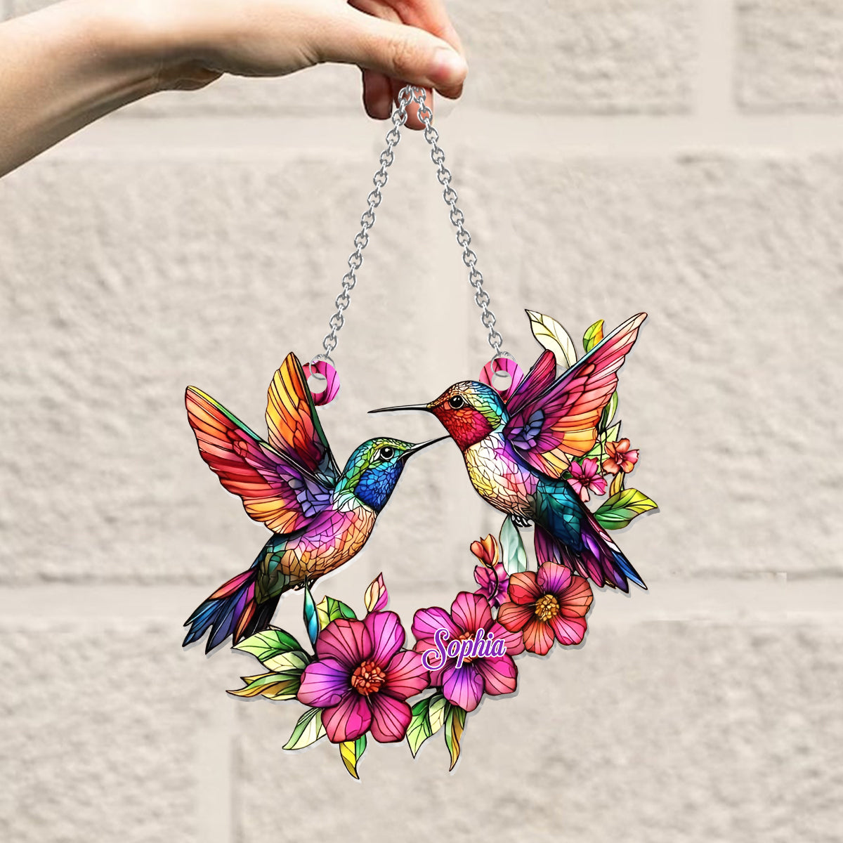 Bunter Kolibri – Personalisierter Kolibri-Fensterhänger als Sonnenfänger