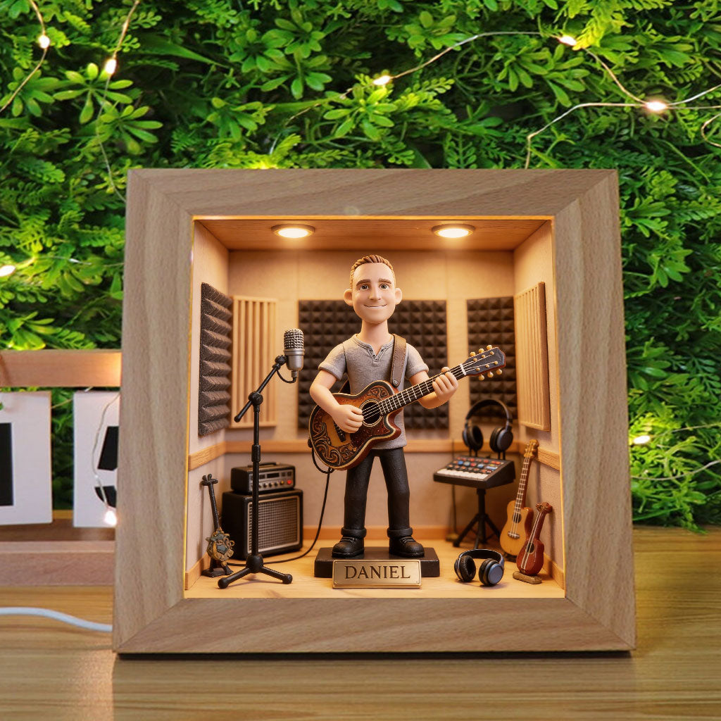 Music Studio Diorama – Custom Instrument - Personalized Guitar Wooden Frame LED Light
