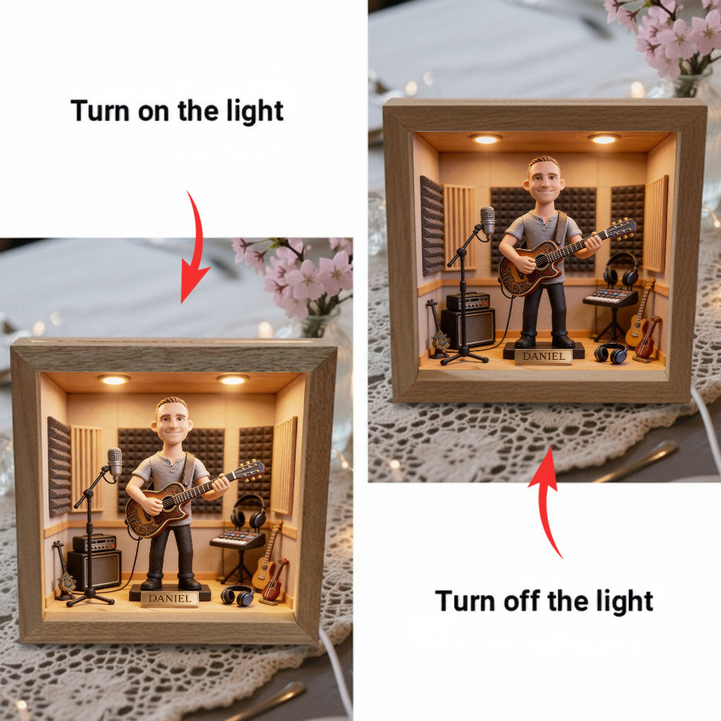 Music Studio Diorama – Custom Instrument - Personalized Guitar Wooden Frame LED Light