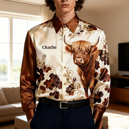 Chemise boutonnée personnalisée « Vache des Highlands »