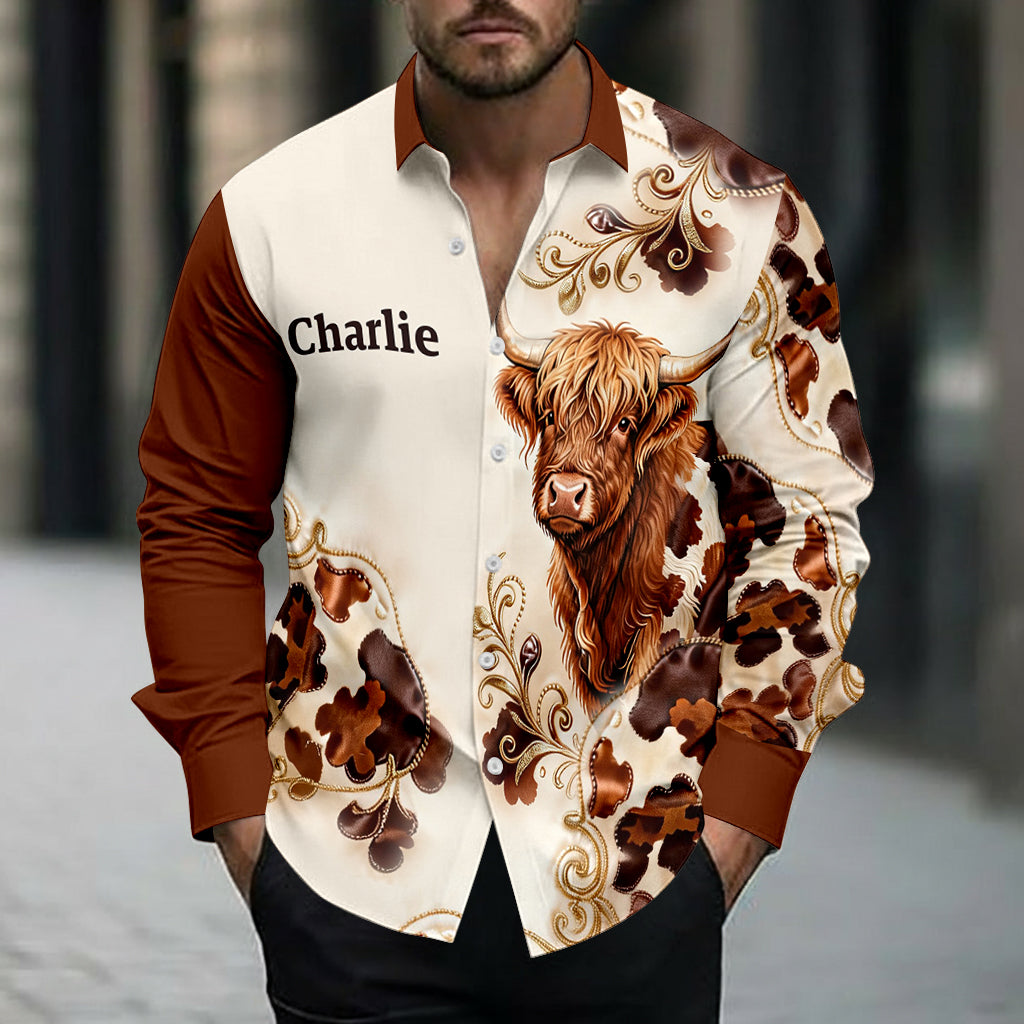 Love Highland Cow - Personalized Highland Cow Button-Up Shirt