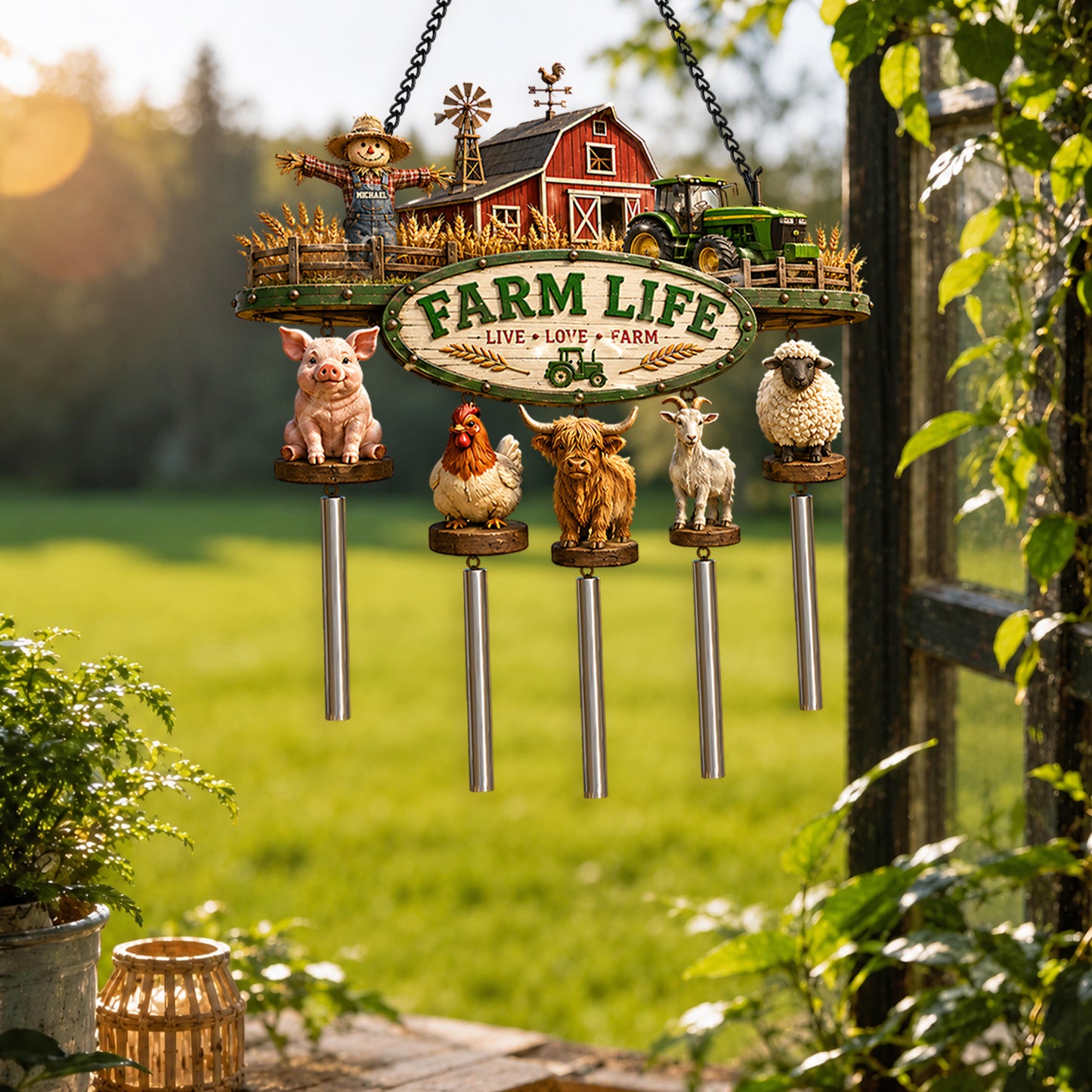 Farm Life - Personalized Farmer Wind Chime With Charm
