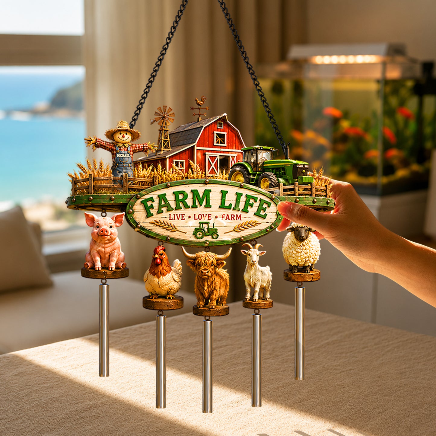 Farm Life - Personalized Farmer Wind Chime With Charm