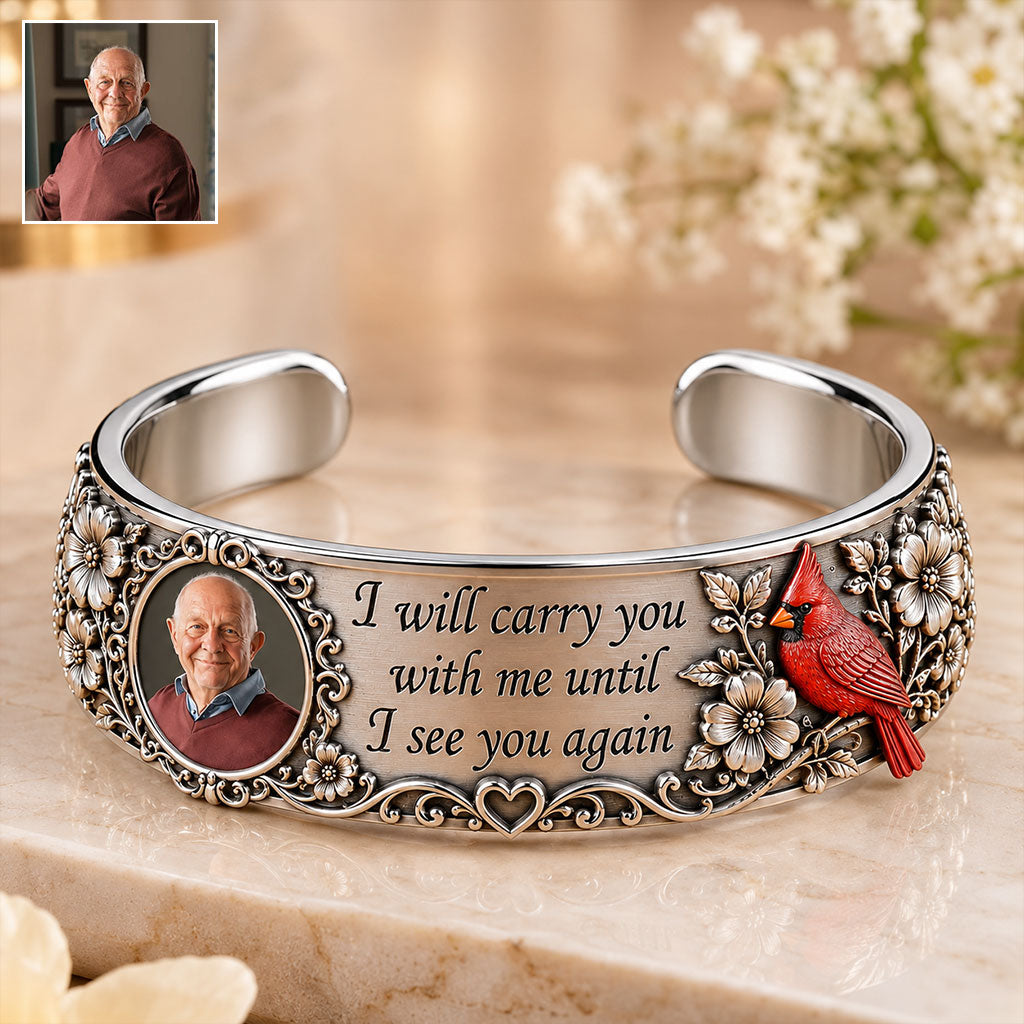 Until I See You Again - Personalized Memorial Shaped Cuff Bracelet