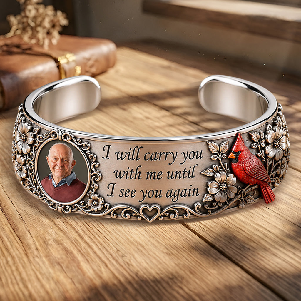 Until I See You Again - Personalized Memorial Shaped Cuff Bracelet