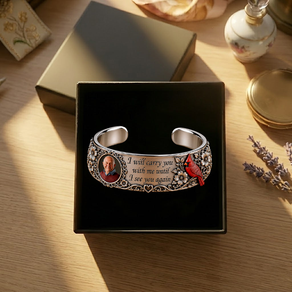 Until I See You Again - Personalized Memorial Shaped Cuff Bracelet