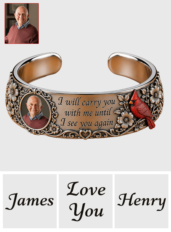 Until I See You Again - Personalized Memorial Shaped Cuff Bracelet