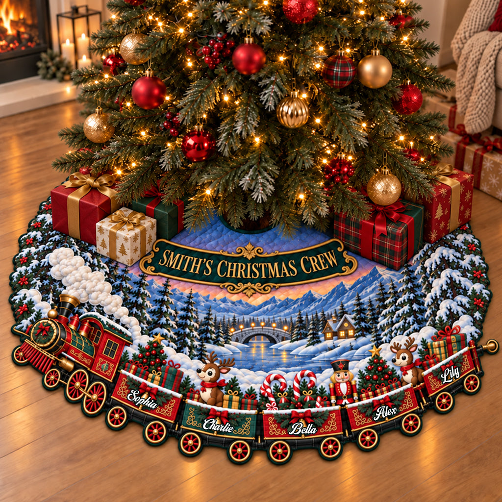 Cadeau de Famille Train de Noël - Jupe de Sapin Personnalisée en Forme de Famille