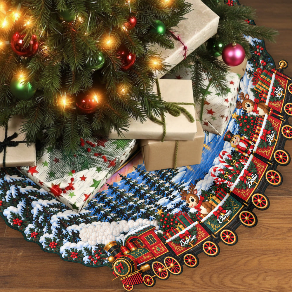 Cadeau de Famille Train de Noël - Jupe de Sapin Personnalisée en Forme de Famille