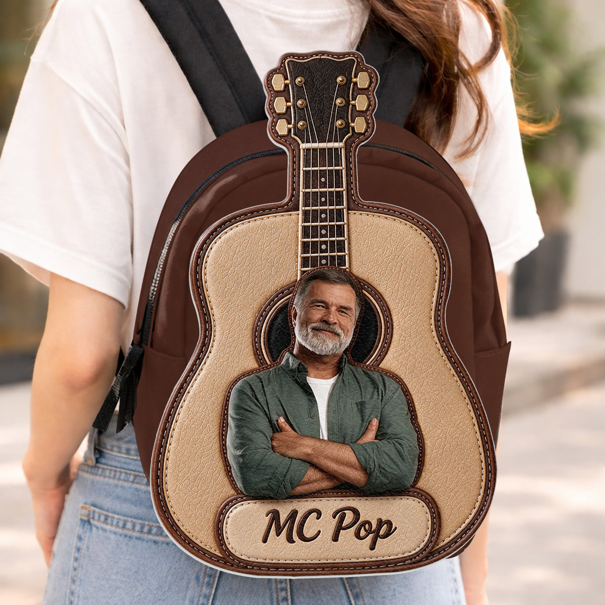 Custom From Any Photo - Personalized Guitar Changeable Leather Patch Backpack