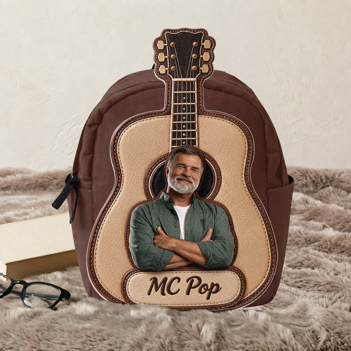 Custom From Any Photo - Personalized Guitar Changeable Leather Patch Backpack