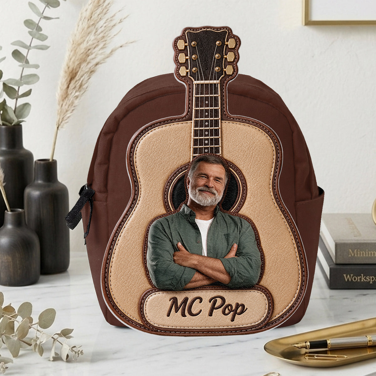 Custom From Any Photo - Personalized Guitar Changeable Leather Patch Backpack