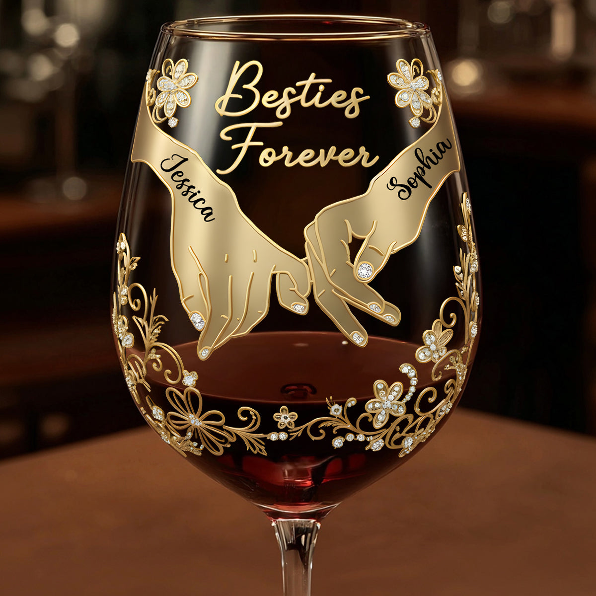 Besties Forever - Personalized Bestie Wine Glass With Long Stem