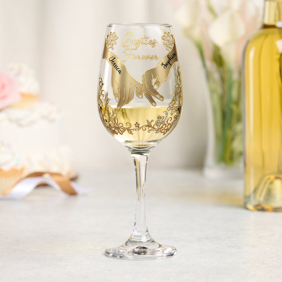 Besties Forever - Personalized Bestie Wine Glass With Long Stem
