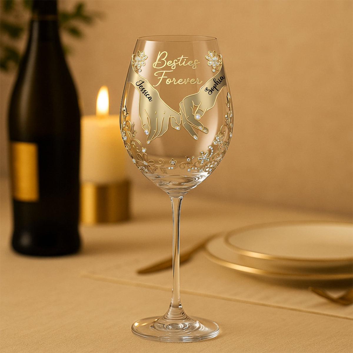 Besties Forever - Personalized Bestie Wine Glass With Long Stem