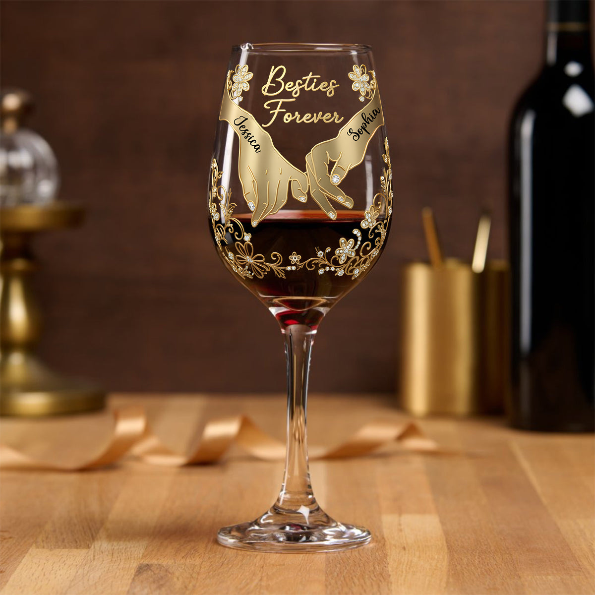 Besties Forever - Personalized Bestie Wine Glass With Long Stem