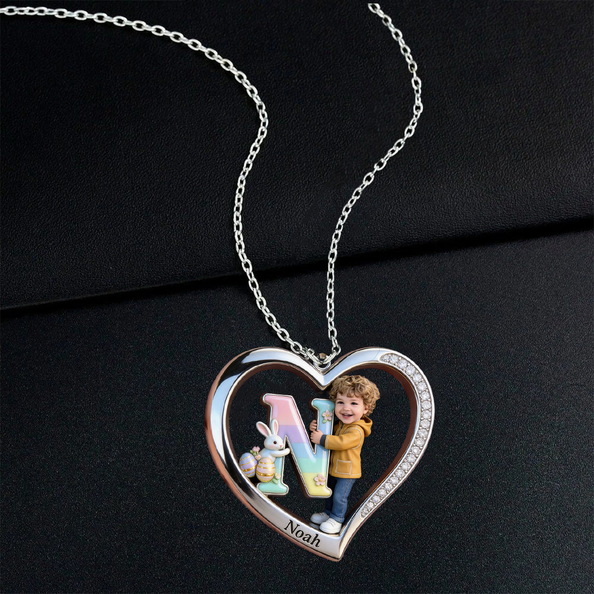 Custom Any Photo Best Easter Gift - Personalized Kid Shaped Metal Pendant Necklace