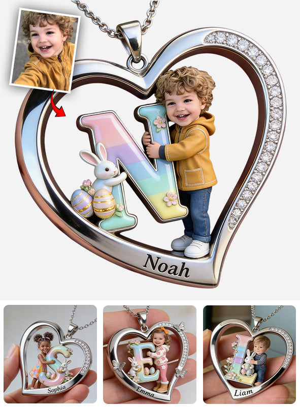 Custom Any Photo Best Easter Gift - Personalized Kid Shaped Metal Pendant Necklace