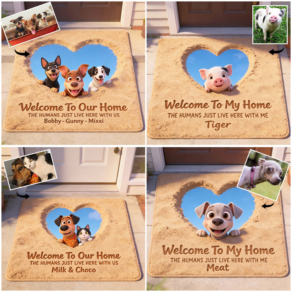 Bienvenue chez nous ! Tapis d’entrée/tapis personnalisé en forme de chien