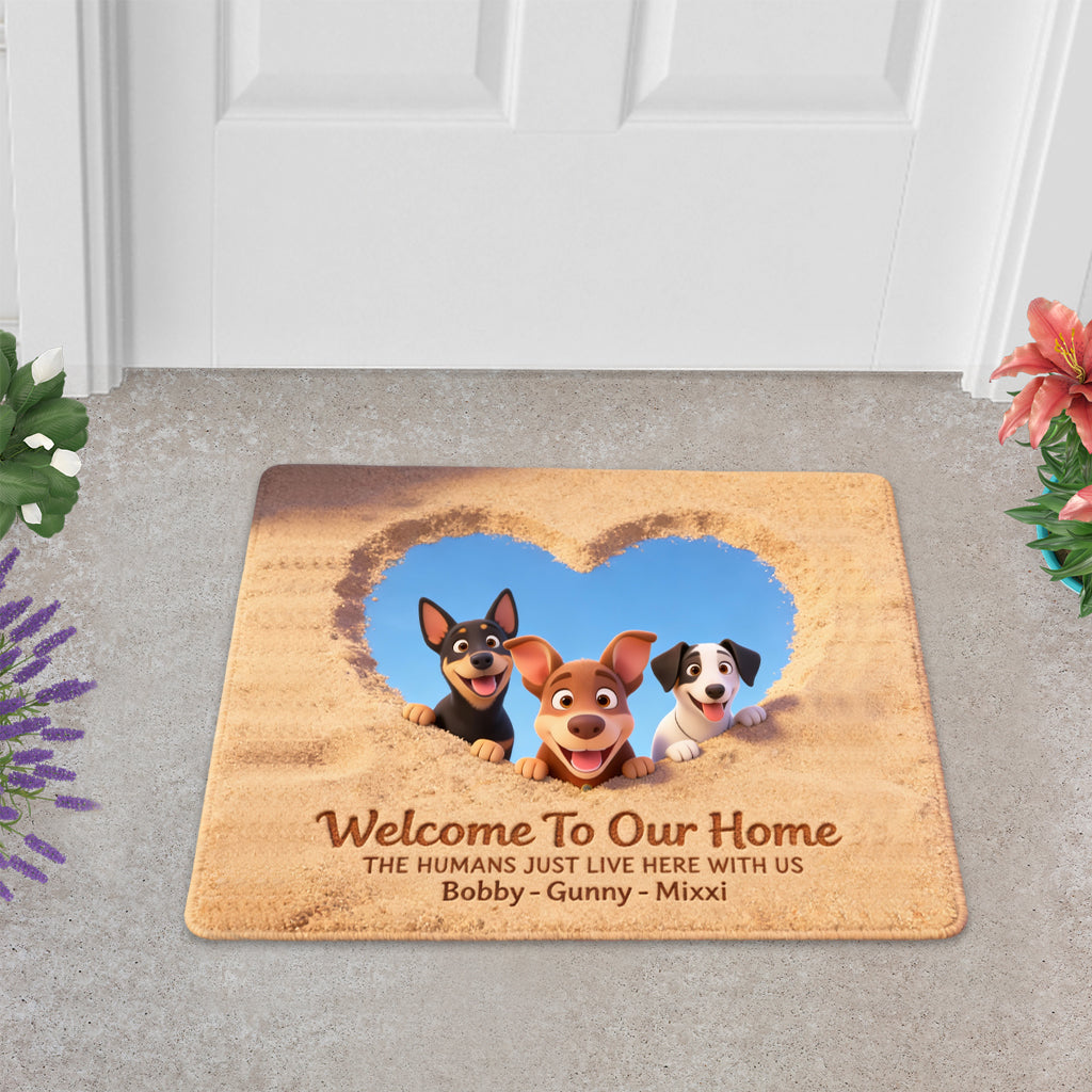 Bienvenue chez nous ! Tapis d’entrée/tapis personnalisé en forme de chien