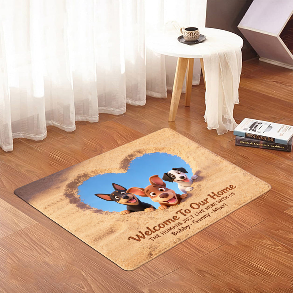 Bienvenue chez nous ! Tapis d’entrée/tapis personnalisé en forme de chien