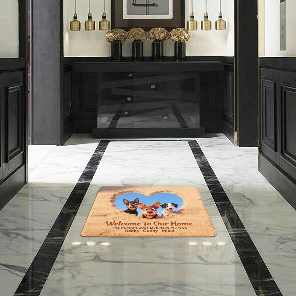 Bienvenue chez nous ! Tapis d’entrée/tapis personnalisé en forme de chien