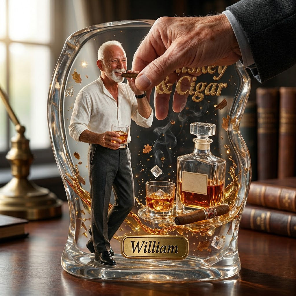 Jedes Foto, Whiskey & Zigarre - Personalisierte Whisky Acrylplakette