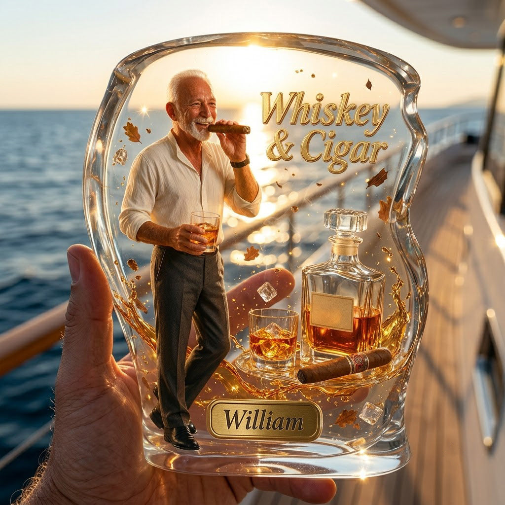 Jedes Foto, Whiskey & Zigarre - Personalisierte Whisky Acrylplakette
