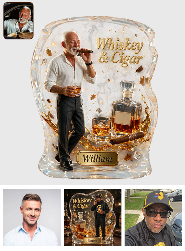 Jedes Foto, Whiskey & Zigarre - Personalisierte Whisky Acrylplakette