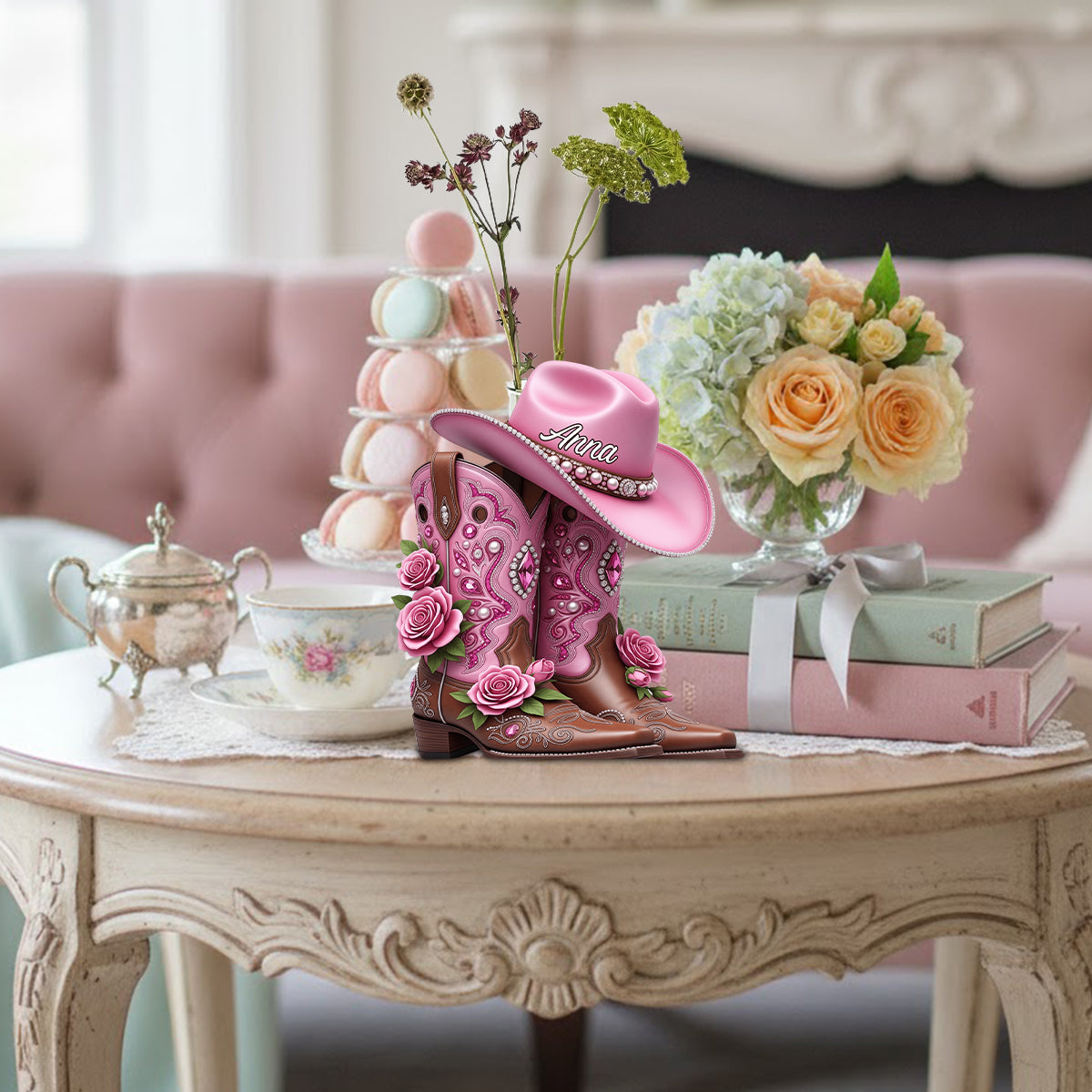 Cowboystiefel – Personalisierte Acryl-Blumenvase in Cowgirl-Form