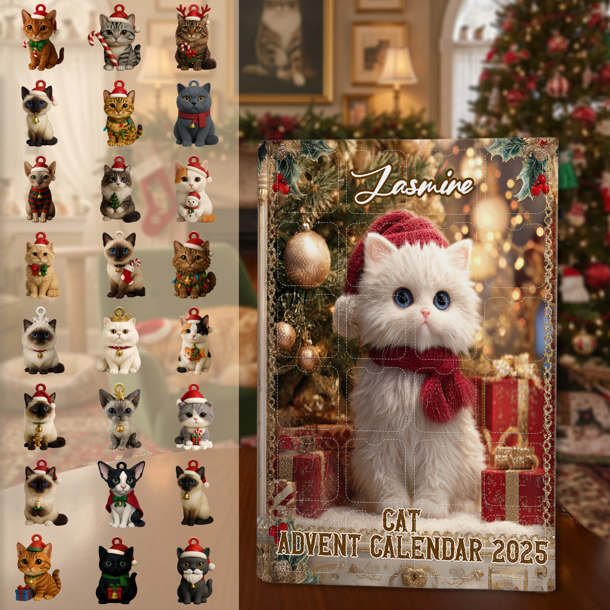 Love Cat - Personalized Cat Advent Calendar With Ornaments