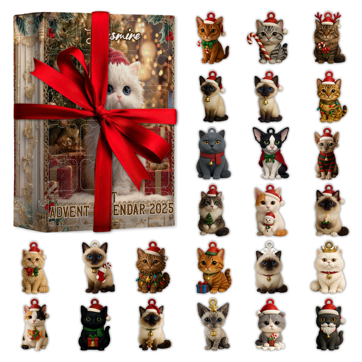 Love Cat - Personalized Cat Advent Calendar With Ornaments