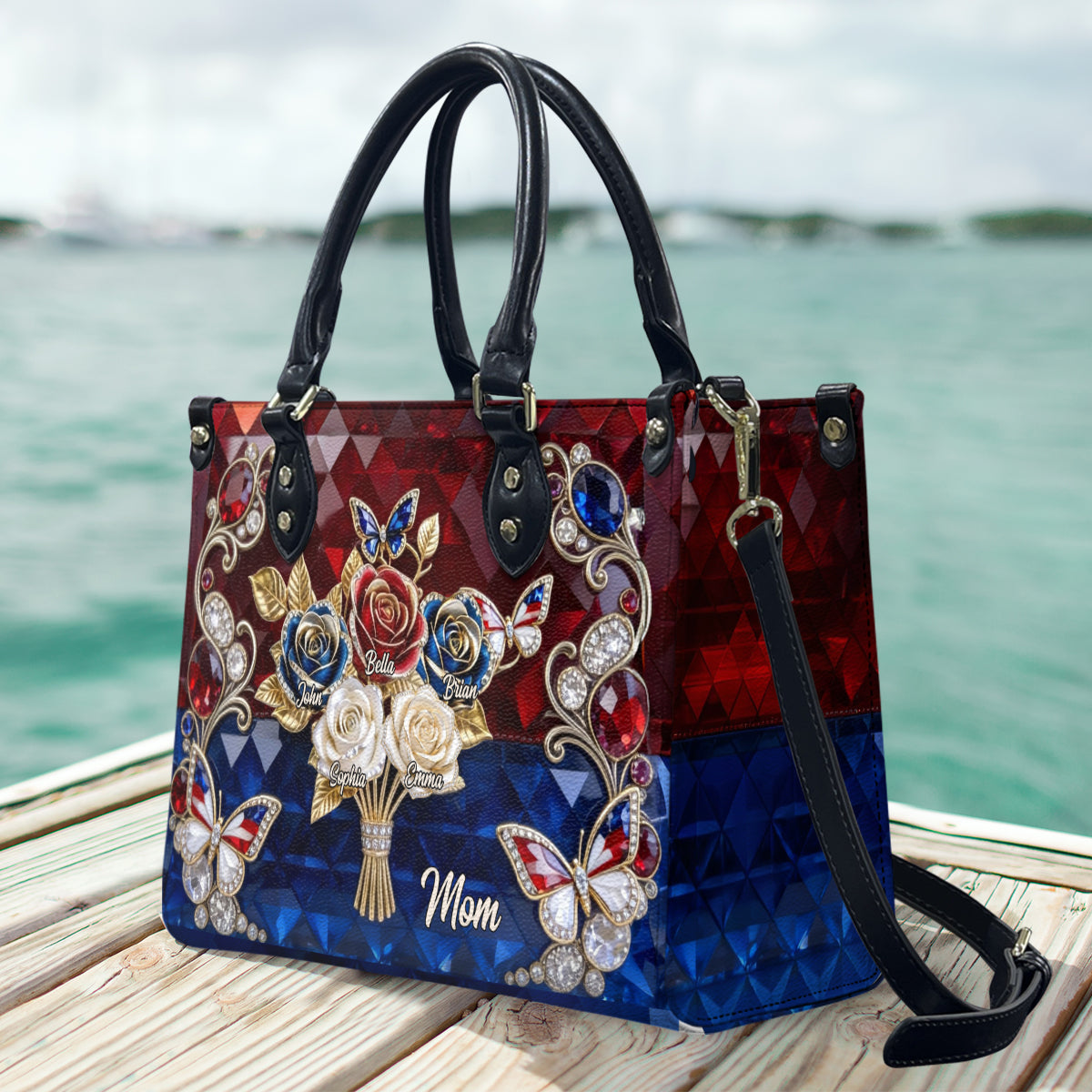 Grandma/Mom's Beautiful Rose Bouquet - Personalized Grandma Leather Handbag