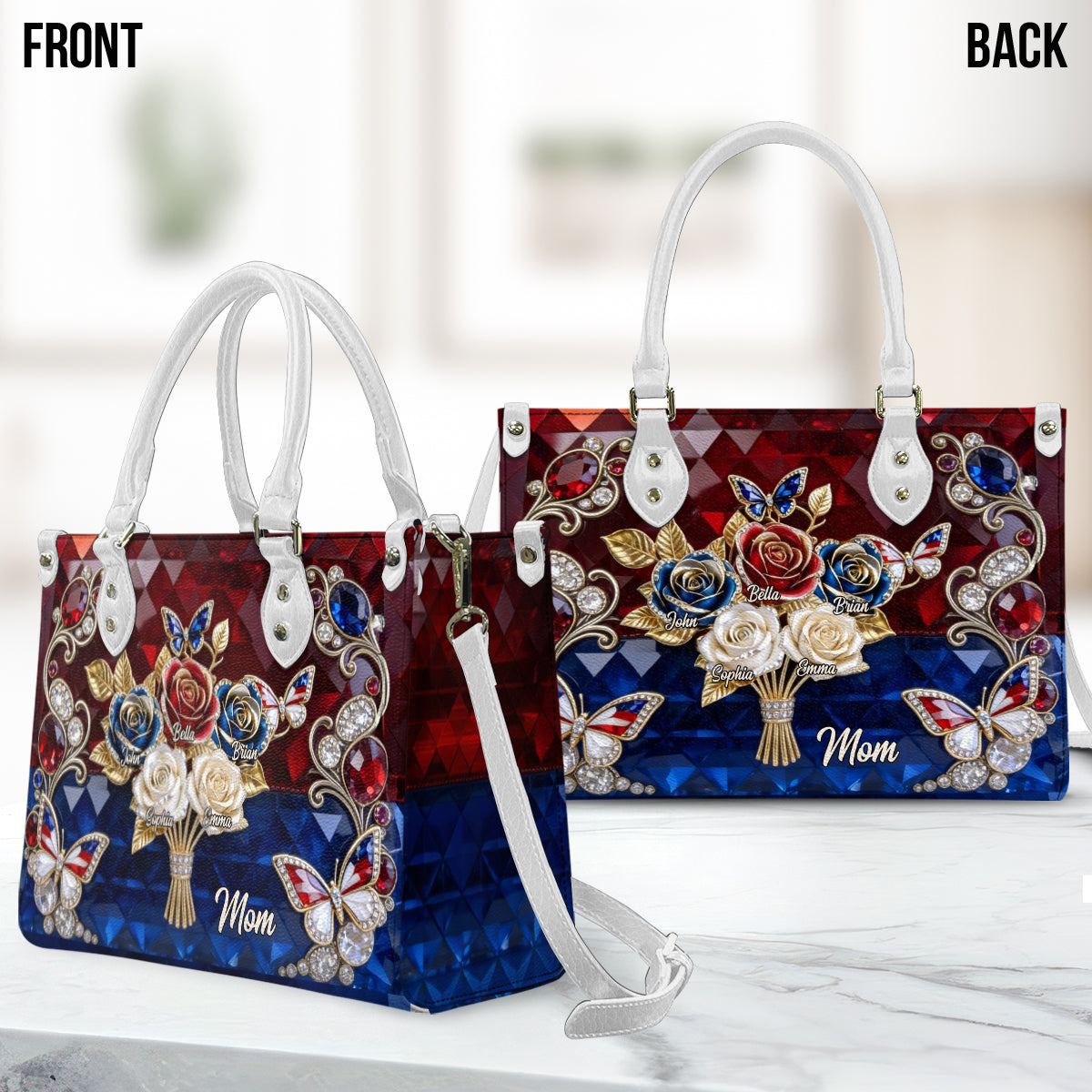 Grandma/Mom's Beautiful Rose Bouquet - Personalized Grandma Leather Handbag