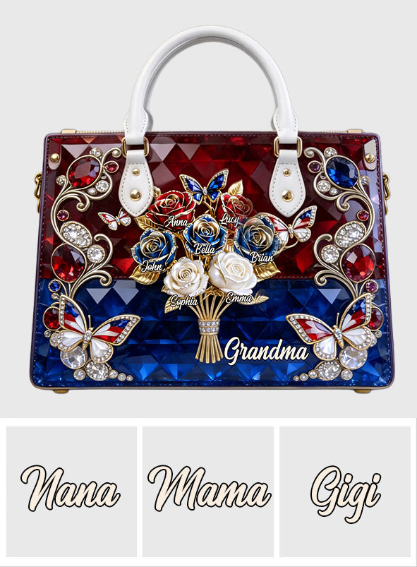 Grandma/Mom's Beautiful Rose Bouquet - Personalized Grandma Leather Handbag