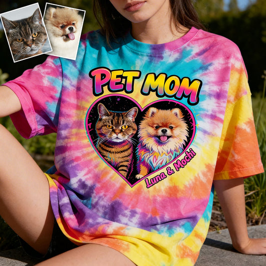 T-shirt Tie-Dye Personnalisé pour Maman/Papa Chien/Maman Chat... - T-shirt Chien Personnalisé