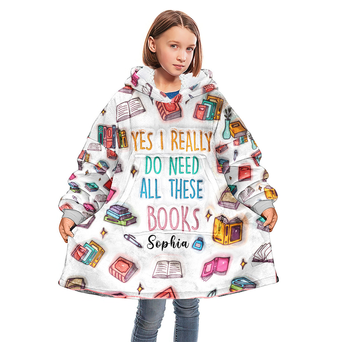 Yes I Do Need All These Books - Personalized Book Blanket Hoodie