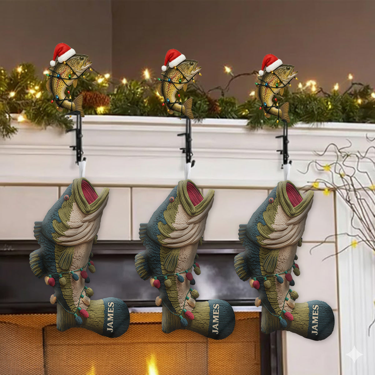 Love Fishing - Personalized Fishing Shaped Christmas Stocking