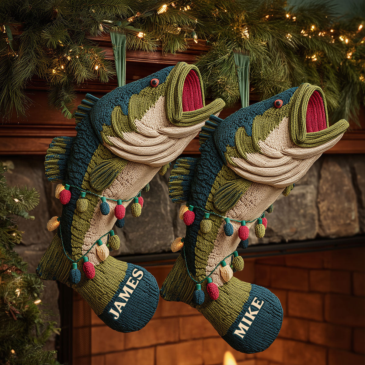 Love Fishing - Personalized Fishing Shaped Christmas Stocking