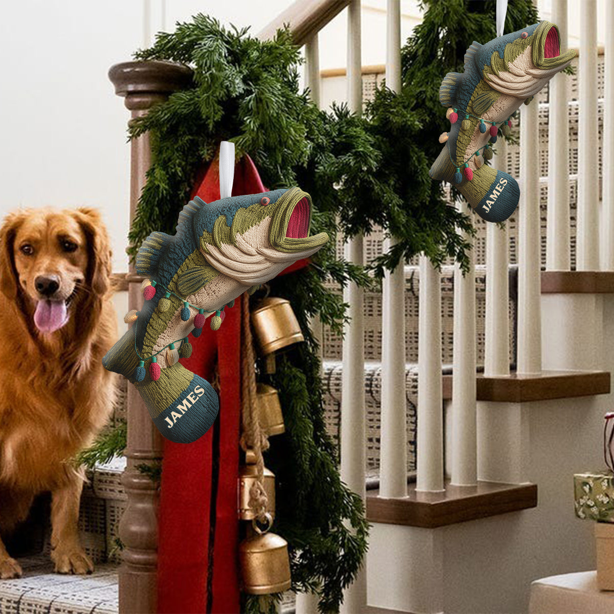 Love Fishing - Personalized Fishing Shaped Christmas Stocking