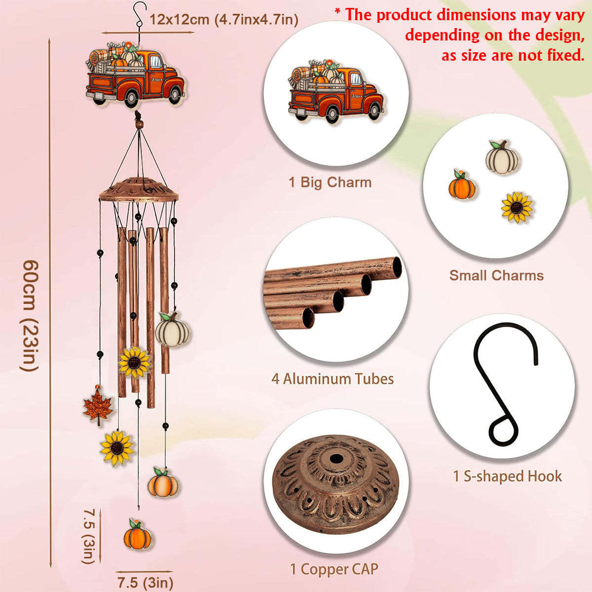 Herbst-LKW – Personalisiertes Herbst-Windspiel mit Anhängern