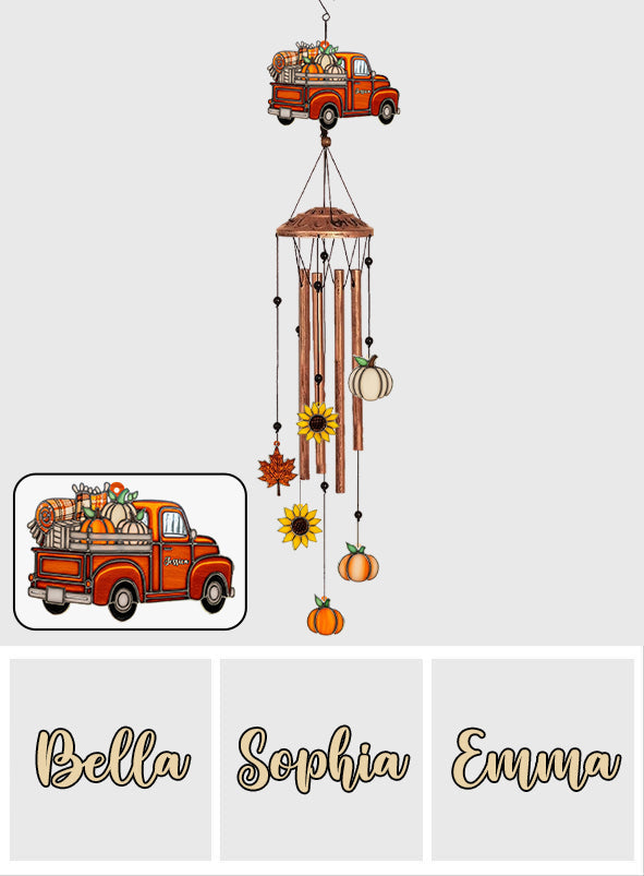 Herbst-LKW – Personalisiertes Herbst-Windspiel mit Anhängern