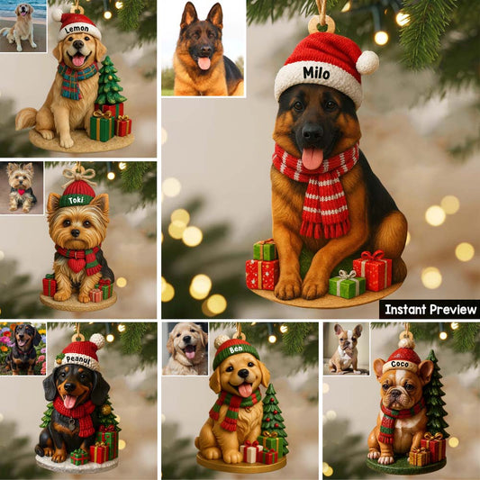 Christmas Dog - Personalized Dog Custom Shaped Ornament