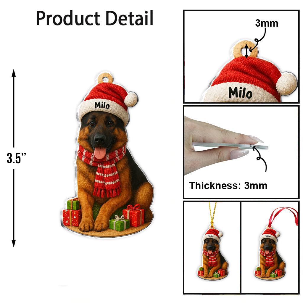 Christmas Dog - Personalized Dog Custom Shaped Ornament