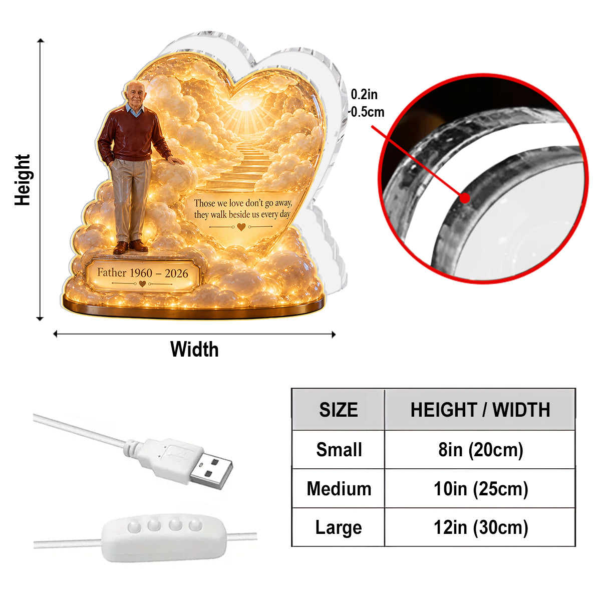 Cadeau commémoratif personnalisé, un bel objet pour honorer un être cher - Lampe de nuit LED acrylique personnalisée