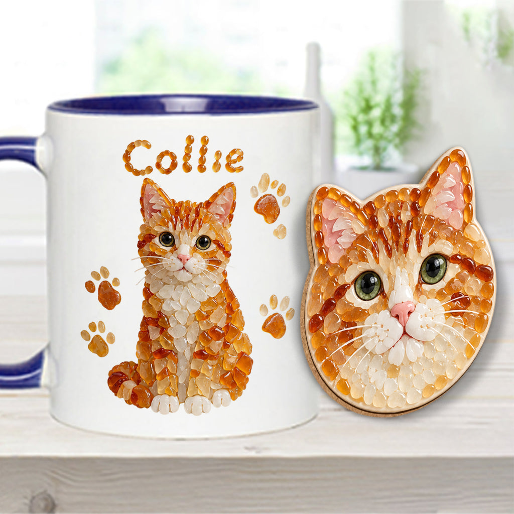 Any Pet Photo To Seaglass Art - Personalized Cat Accent Mug & Shaped Coaster