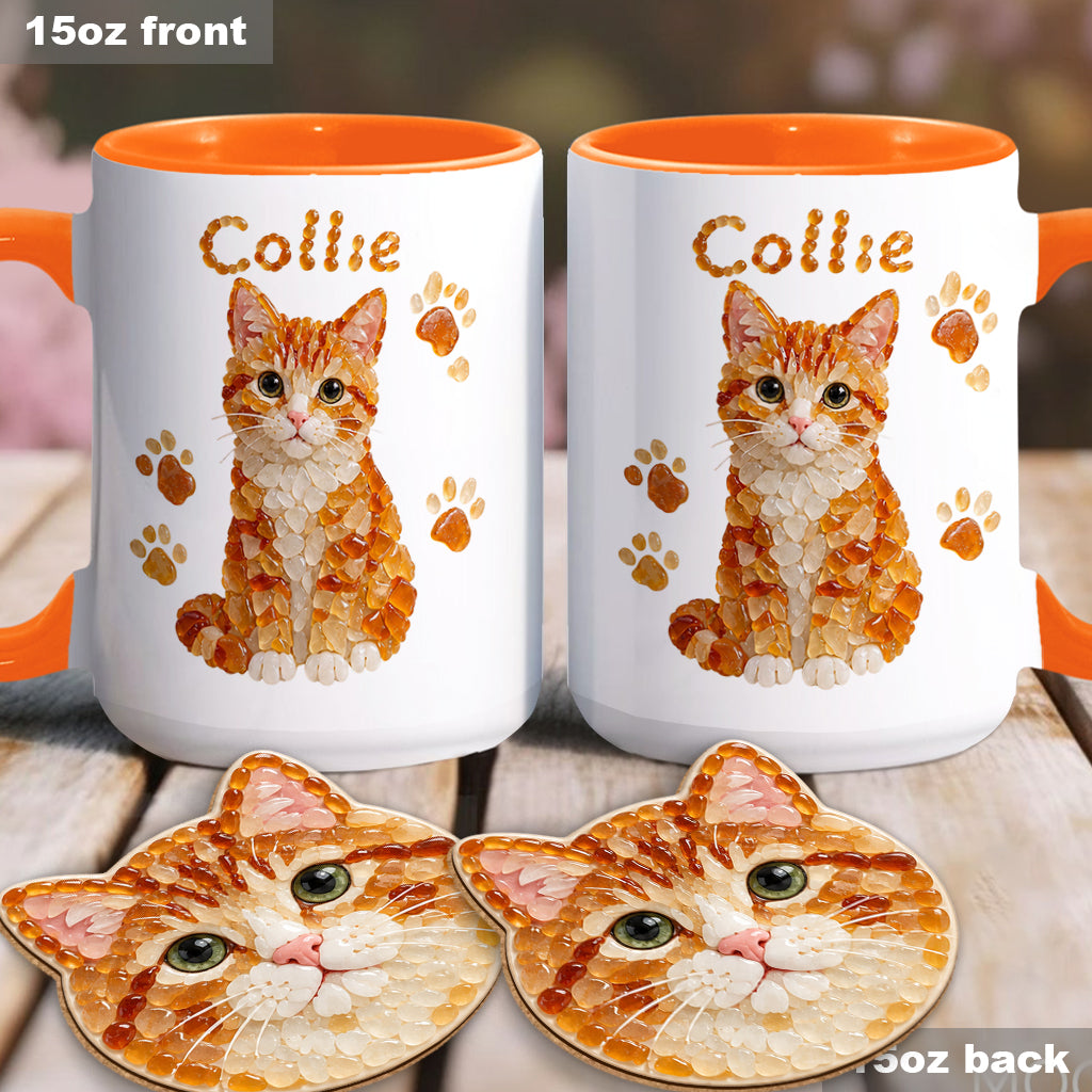 Any Pet Photo To Seaglass Art - Personalized Cat Accent Mug & Shaped Coaster