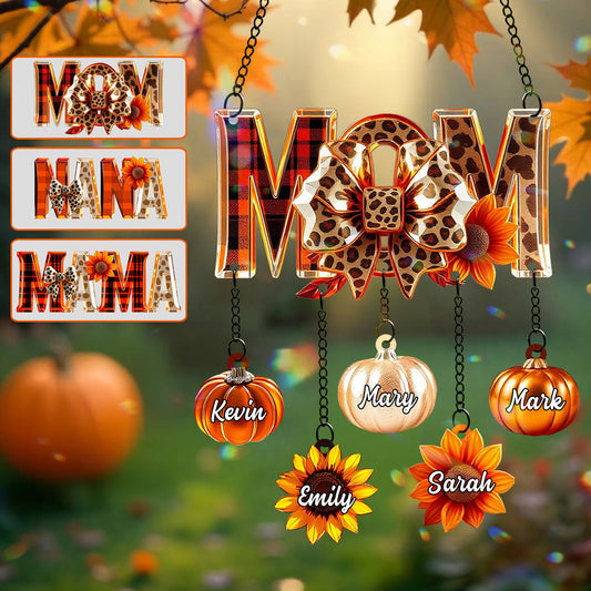 Maman d'automne - Attrape-soleil d'automne personnalisé à suspendre à la fenêtre avec breloques personnalisées
