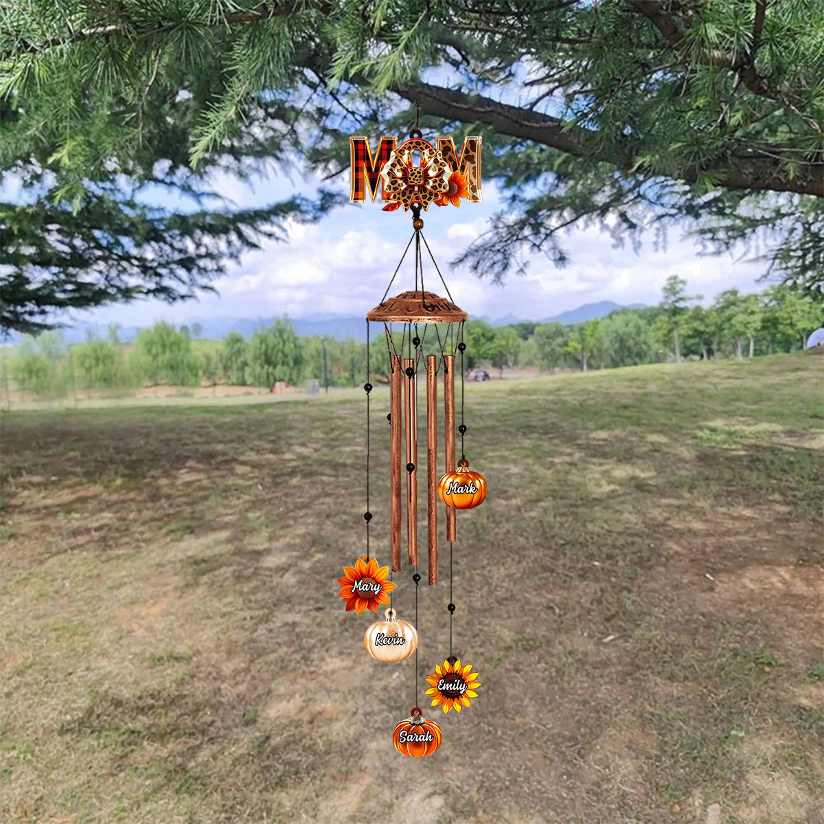Fall Mama - Personalized Autumn Wind Chime With Charms